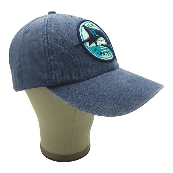 Ft Myers Beach Florida Marlin Fishing Tuck Strap Cap Trucker Baseball Hat Denim - Picture 3 of 12